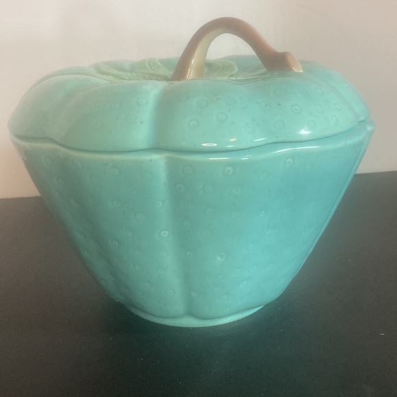 California Pottery teal covered dish vintage mid century - Picture 7 of 9